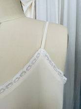Load image into Gallery viewer, 100% Crepe de Chine silk dress with cotton lace trim, spaghetti straps.
