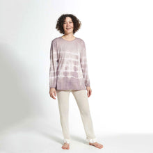 Load image into Gallery viewer, Tie Dyed Long sleeve T-shirt with a silk georgette trim around the neckline and end of sleeves.
