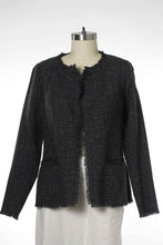 Load image into Gallery viewer, A light wool blend Jacket. Vintage fabric. Raw fringe edge.

