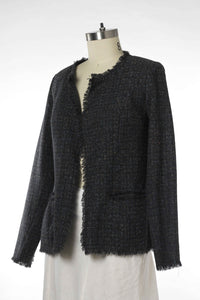 A light wool blend Jacket. Vintage fabric. Raw fringe edge.