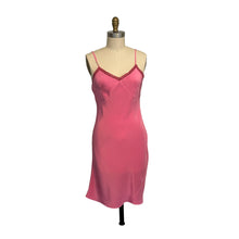 Load image into Gallery viewer, 100% Crepe de Chine silk dress with cotton lace trim, spaghetti straps.
